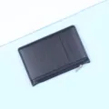 Ultra-thin black PU leather card holder with top zipper and multiple card slots - Black