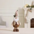Standing brown and khaki Christmas plush gnome doll ornament with a cozy knitted hat - Fixed Leg Santa Claus