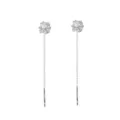 Minimalist silver Rubik's Cube tassel thread earrings with shimmering cubic zirconia - 3D Ear Line / Silver (White Zirconia)