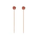 Elegant rose gold ear threaders with faceted garnet red cubic zirconia cube pendants - 3D Ear Line / Rose Gold (Garnet Red)