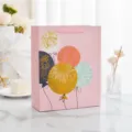 Pink gift bag with gold glitter balloon prints and ribbon handles - 12 Pieces/Pack Small Size / Pink Balloon