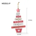 Adorno navideño de madera forma de árbol en rosa y blanco con texto Merry Merry - Forma de Árbol de Navidad (HO2511-P) / Rosa