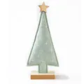Decorative handmade green felt Christmas tree tabletop ornament with a wooden star and base - S / Light Green