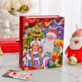 Elegante sacchetto regalo di Natale rosso con stampa cartone animato Babbo Natale - Ragazza di Neve / Medium (18x8.5x24cm) / Rosso
