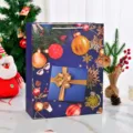 Festive large dark blue Christmas gift bag with gold snowflakes and ornament prints - Christmas Blue Gift Box / Medium 18x8.5x24cm