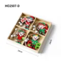 Set de 4 adornos navideños de elfos de madera en caja de almacenamiento de 14 cm - 4 Piezas / Colgante de Navidad Estilo A