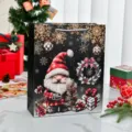 Elegante schwarze Weihnachts-Geschenktüte mit festlichem Weihnachtsmann und Goldflocken - Weihnachtsmann / Groß (26*10*32cm)