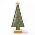 Minimalist green felt Christmas tree tabletop ornament with wooden star and base - S / Dark Green