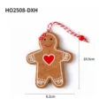 Brown felt gingerbread man Christmas ornament with red heart and bow decoration - 10.5x8.2cm / Gingerbread Man with Red Bow on Head