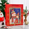 Große rote Weihnachts-Geschenktüte aus Papier mit Schneemann- und Mädchen-Motiv - Schneemann Mädchen