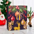 Festive large Christmas gift bag with golden reindeer and holiday ornaments design - Christmas Reindeer Balloon / Medium 18x8.5x24cm