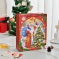 Large festive red Christmas gift bag featuring a Santa Claus and tree illustration - Christmas Tree / Medium (18x8.5x24cm)