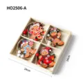 Set of 4 colorful wooden gingerbread man Christmas tree ornaments in 14cm wooden box - Gingerbread Man Style A(HO2506-A) / Four-Piece Set