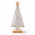 Cozy beige felt Christmas tree tabletop ornament with a natural wooden base and star - S / Light Gray