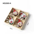 Set of 4 festive Christmas wooden gnome ornaments in a 14x14cm gift storage box - Set 1 / Four-Piece Set