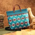 Close-up of the vintage Bohemian Aztec pattern on a waterproof twill laptop bag. - Graph 2 (PG5100) / Aztec Deep Blue Graph
