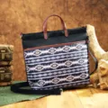 Vintage Bohemian Aztec pattern laptop tote bag made of waterproof twill fabric for women. - Aztec Black Graph