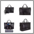 Juego de bolsos de viaje de cuero sintético negro con bolso de lona grande - Set de tres piezas / Negro Puro (Cuero)
