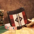 Bolso bandolera boho vintage con estampado geométrico étnico y correa ancha tejida - Estilo Estampado Retro Occidental (PG5070) / Café