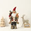 Santa Claus doll holding a teddy bear, Christmas ornament with red plaid outfit. - 30cm / Holding Bear Santa Button Style