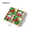 Set de cuatro adornos navideños de madera de elfo en una caja cuadrada de 14x14cm - 4 Piezas / Colgante de Navidad Estilo C
