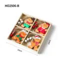 Set of wooden gingerbread man Christmas tree ornaments in storage box, 14cm square dimension. - Gingerbread Man Style B(HO2506-B) / Four-Piece Set