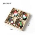 Handmade Christmas gnome wooden ornaments set in a 14x14cm 4-grid wooden storage box - Set 2 / Four-Piece Set