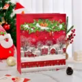 Festive red Christmas gift bag featuring winter village scene and glitter powder finish - Christmas Bell / Medium (18*8.5*24cm)