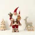 Traditional Santa Claus plush figurine holding a teddy bear, festive holiday decoration. - 30cm / Holding Bear Santa Belt Style