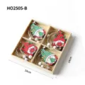 Set of 4 Christmas wooden gnome ornaments in 14x14cm wooden box with hemp rope - Set 3 / Four-Piece Set