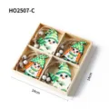 Juego de 4 gnomos navideños de madera verdes en caja de madera de 14x14 cm - 4 Piezas / Colgante de Navidad Estilo D
