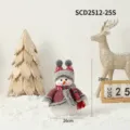 Poupée de bonhomme de neige tricotée pour Noël avec écharpe flocon de neige rouge - Bonhomme de Neige Sac de Sable (Bonnet à Deux Pompons)