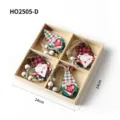 Set of 4 printed Christmas wooden gnome ornaments in a wooden storage box, 14x14cm. - Set 4 / Four-Piece Set