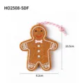 Adorable Christmas gingerbread man felt ornament for tree decoration, 10.5x8.2cm SKU view - Gingerbread Man with Pink Bow on Neck