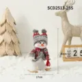 Poupée bonhomme de neige de ski en tenue d'hiver rouge et grise, décor de Noël - Bonhomme de neige skieur (style chapeau à deux boules)