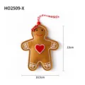 Handmade felt gingerbread man Christmas tree ornament hanging decoration 13cm x 10.5cm - Gingerbread Man with Red Bow on Neck (Stitched Edge)