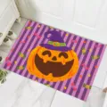 Halloween pumpkin door mat with witch hat and candies on purple striped background - Witch Hat Pumpkin Stripe Style (CHDT-2024-01337) / 40x60cm