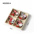 4er-Set Weihnachtsgnome aus Holz in einer Holzbox mit roten Perlen und Juteschnur - Set 9 / 4-teiliges Set
