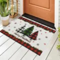 Festive buffalo plaid Christmas doormat with tree design and Merry Christmas greeting - Christmas Tree Style (CHDT-2024-01257) / 50*80cm