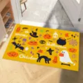 Yellow Halloween doormat featuring spooky ghosts and pumpkins for entryway decor - 40x60cm / Yellow