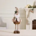 Khaki plush Christmas gnome standing doll decoration with knitted hat and long legs - Telescopic Santa Claus (Small)