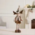 Plush standing Christmas reindeer doll in brown and khaki with knitted scarf and hat - Telescopic Reindeer (Small)