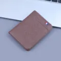 Sleek brown cross-grain leather men's card holder wallet with tricolor ribbon accent - Vertical Style (868) / Coffee