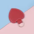 Red heart shaped leather keychain variant with premium white stitching and silver metal ring - Burgundy