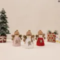 Set of three Christmas angel plush ornaments in pink, white, and red dresses - Long Plush Style / Pink