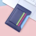 Slim blue faux leather passport holder and card wallet with multi-slot design - Dark Blue