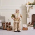 Elegant champagne gold Mrs. Claus figurine Christmas tabletop ornament for holiday decor - 30cm / Champagne Gold