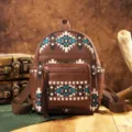 Detail of ethnic Aztec pattern backpack with bohemian tassel and faux leather finish - Aztec Geometric Print (PG5061 1#)