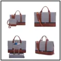 Vistas detalladas del set de viaje a rayas con funda para trolley y kit 3 piezas. - Set de tres piezas / Rayas Azul Blanco (Lona)