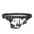 Riñonera vintage de estilo motero con paneles estampado de vaca y herrajes dorados - Cow Print Patchwork / Negro